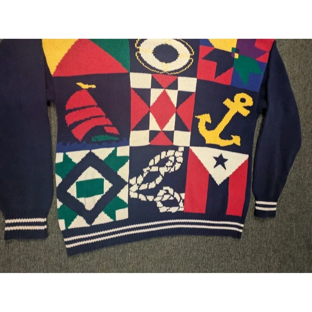 Vintage Gant Boat Sea Themed Graphic Sweater 100% Cotton Knit Pullover Size XL